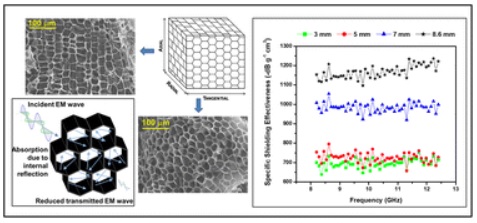 Ultra-light-weight microwave X-band EMI shielding or RAM material made from sustainable pyrolysed cork templates
