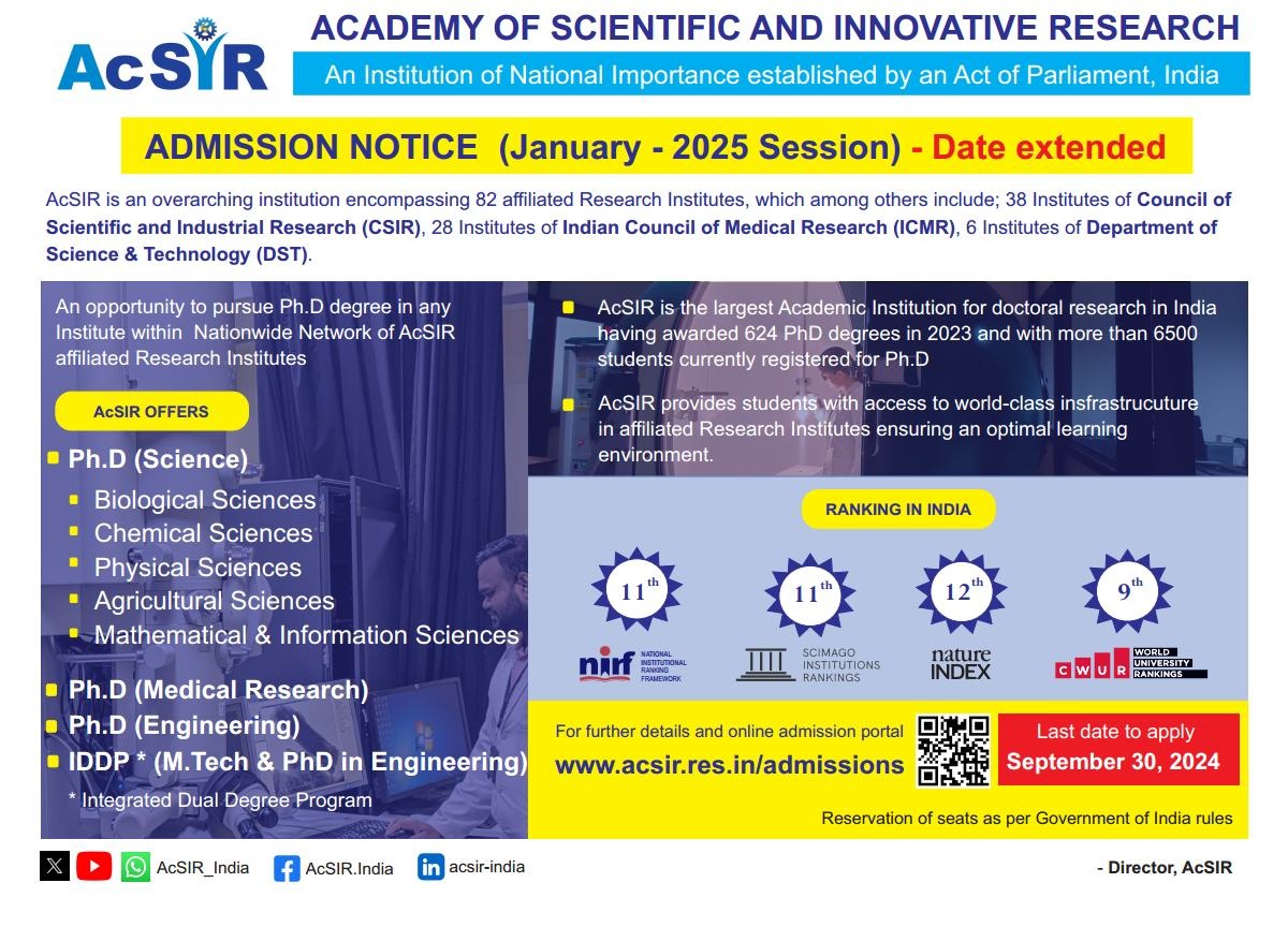 ACSIR -Admission Notice 2024